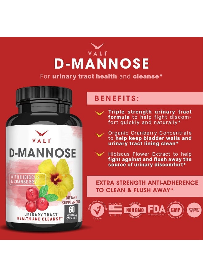 VALI D Mannose 1000 mg Urinary Tract Health Formula - Triple Strength Organic Cranberry Fruit Concentrate & Hibiscus - Image 3